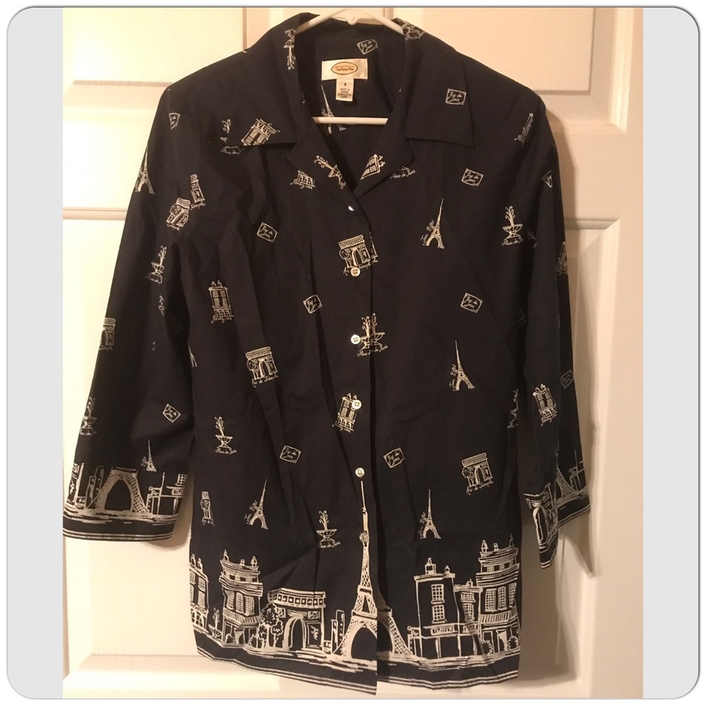 Talbots Paris themed Button Down Blouse